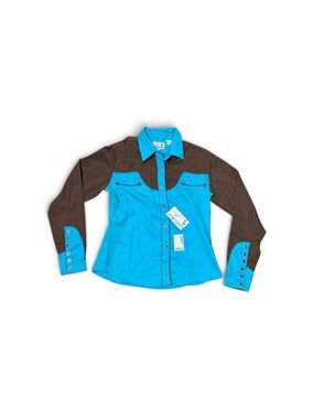 Vintage Y2K Panhandle Slim Womens M Turquoise Brown Western Snap Shirt NWT